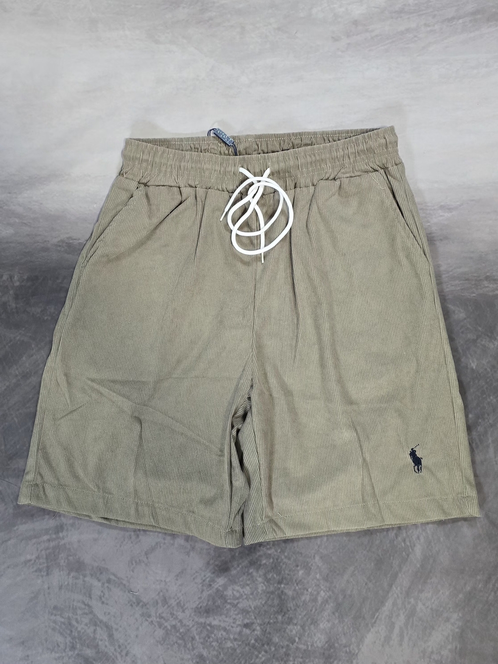 Casual Sage Green Ribbed Corduroy Shorts with Drawstring Size S,M,L